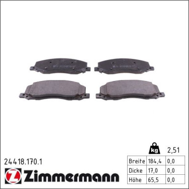 Zimmermann Bremsbelagsatz, Scheibenbremse 24418.170.1