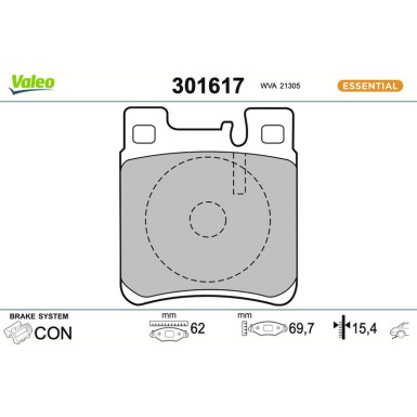 Valeo Bremsbelagsatz, Scheibenbremse ESSENTIAL 301617