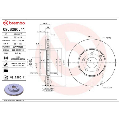 Brembo Bremsscheibe PRIME LINE - UV Coated 09.B280.41 Brembo Bremsscheibe PRIME LINE - UV Coated 09.B280.41