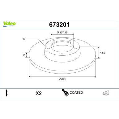 Valeo Bremsscheibe COATED 673201 Valeo Bremsscheibe COATED 673201