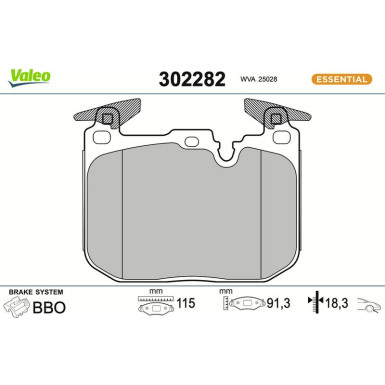 Valeo Bremsbelagsatz, Scheibenbremse ESSENTIAL 302282 Valeo Bremsbelagsatz, Scheibenbremse ESSENTIAL 302282