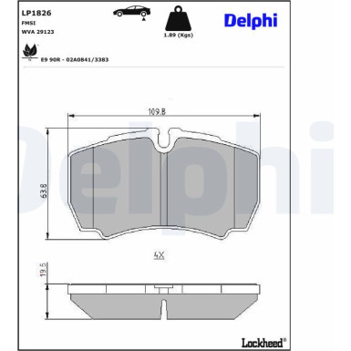 Delphi Bremsbelagsatz, Scheibenbremse LP1826 Delphi Bremsbelagsatz, Scheibenbremse LP1826