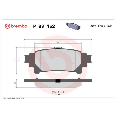 Bremsbelagsatz, Scheibenbremse P 83 152 Bremsbelagsatz, Scheibenbremse P 83 152