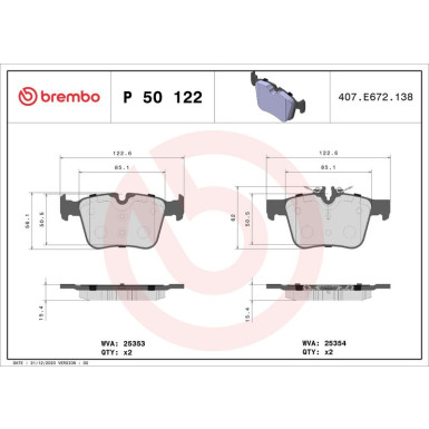 Brembo Bremsbelagsatz, Scheibenbremse PRIME LINE P 50 122 Brembo Bremsbelagsatz, Scheibenbremse PRIME LINE P 50 122