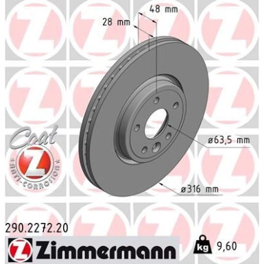 Zimmermann Bremsscheibe Coat Z 290.2272.20 Zimmermann Bremsscheibe Coat Z 290.2272.20