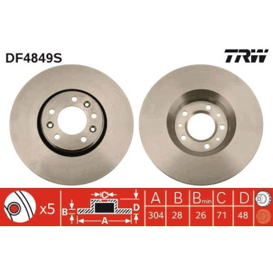 Bremsscheibe TRW SINGLE DF4849S Bremsscheibe TRW SINGLE DF4849S