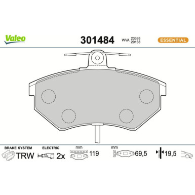 Valeo Bremsbelagsatz, Scheibenbremse ESSENTIAL 301484 Valeo Bremsbelagsatz, Scheibenbremse ESSENTIAL 301484