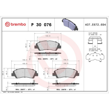 Brembo Bremsbelagsatz, Scheibenbremse PRIME LINE P 30 076
