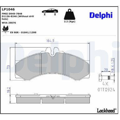 Delphi Bremsbelagsatz, Scheibenbremse LP1046 Delphi Bremsbelagsatz, Scheibenbremse LP1046