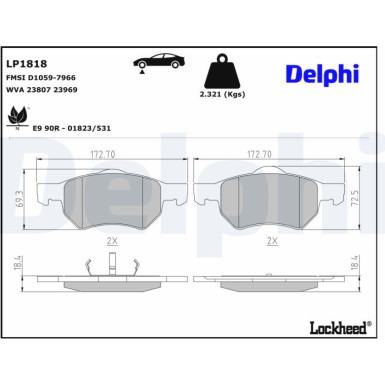 Delphi Bremsbelagsatz, Scheibenbremse LP1818 Delphi Bremsbelagsatz, Scheibenbremse LP1818