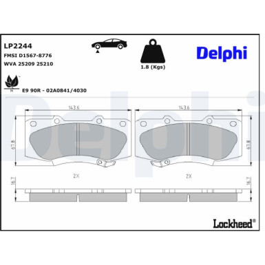 Delphi Bremsbelagsatz, Scheibenbremse LP2244 Delphi Bremsbelagsatz, Scheibenbremse LP2244