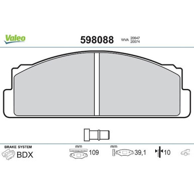 Valeo Bremsbelagsatz, Scheibenbremse 598088 Valeo Bremsbelagsatz, Scheibenbremse 598088
