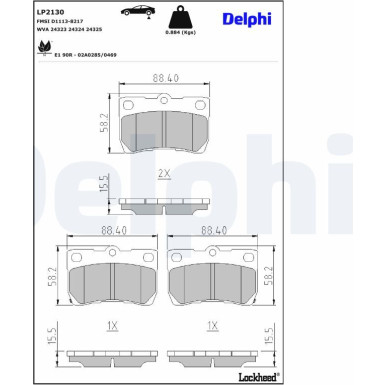 Delphi Bremsbelagsatz, Scheibenbremse LP2130 Delphi Bremsbelagsatz, Scheibenbremse LP2130