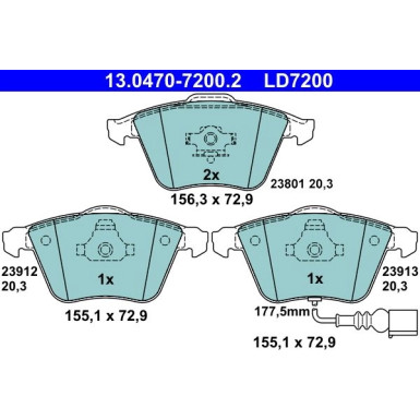 Bremsbelagsatz, Scheibenbremse ATE Ceramic 13.0470-7200.2 Bremsbelagsatz, Scheibenbremse ATE Ceramic 13.0470-7200.2