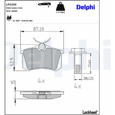 Delphi Bremsbelagsatz, Scheibenbremse LP2255