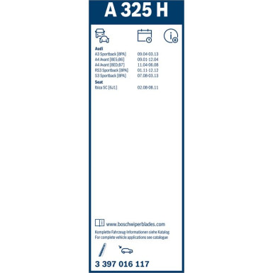 BOSCH A 325 H Scheibenwischer Rear Aerotwin 3 397 016 117 BOSCH A 325 H Scheibenwischer Rear Aerotwin 3 397 016 117