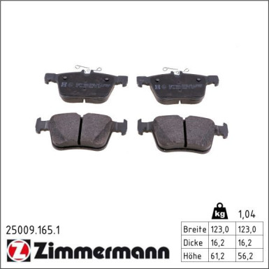 ZIMMERMANN 25009.165.1 Bremsbeläge ZIMMERMANN 25009.165.1 Bremsbeläge