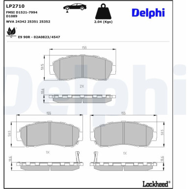 Delphi Bremsbelagsatz, Scheibenbremse LP2710 Delphi Bremsbelagsatz, Scheibenbremse LP2710