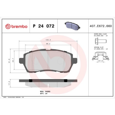 Brembo Bremsbelagsatz, Scheibenbremse PRIME LINE P 24 072 Brembo Bremsbelagsatz, Scheibenbremse PRIME LINE P 24 072