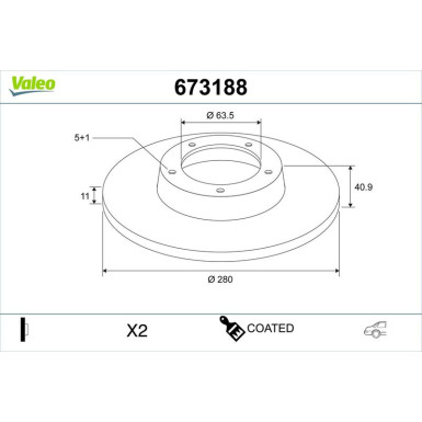 Valeo Bremsscheibe COATED 673188 Valeo Bremsscheibe COATED 673188