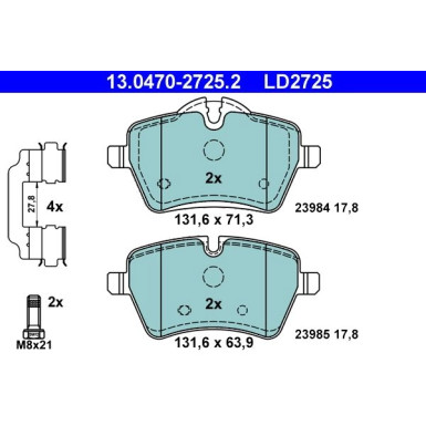 Bremsbelagsatz, Scheibenbremse ATE Ceramic 13.0470-2725.2 Bremsbelagsatz, Scheibenbremse ATE Ceramic 13.0470-2725.2