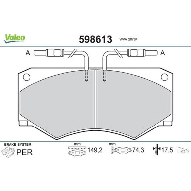 Valeo Bremsbelagsatz, Scheibenbremse 598613 Valeo Bremsbelagsatz, Scheibenbremse 598613