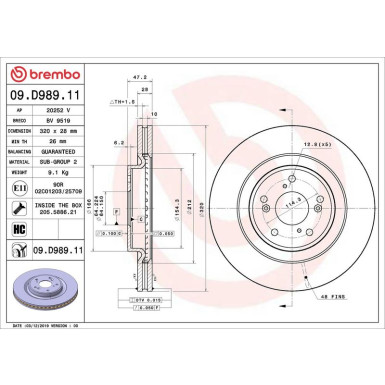 Brembo Bremsscheibe PRIME LINE - UV Coated 09.D989.11 Brembo Bremsscheibe PRIME LINE - UV Coated 09.D989.11