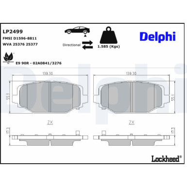 Delphi Bremsbelagsatz, Scheibenbremse LP2499 Delphi Bremsbelagsatz, Scheibenbremse LP2499