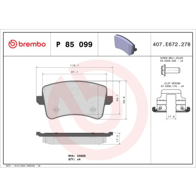 Brembo Bremsbelagsatz, Scheibenbremse PRIME LINE P 85 099 Brembo Bremsbelagsatz, Scheibenbremse PRIME LINE P 85 099