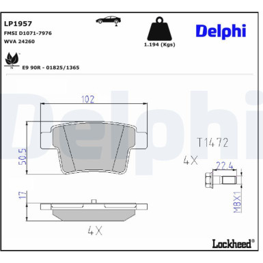 Delphi Bremsbelagsatz, Scheibenbremse LP1957 Delphi Bremsbelagsatz, Scheibenbremse LP1957