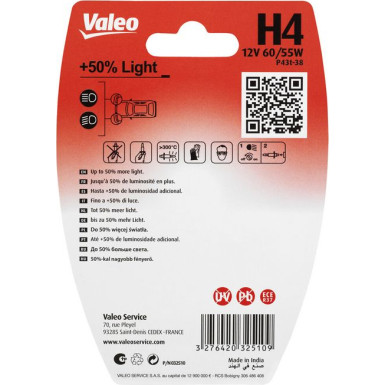 Valeo Glühlampe, Fernscheinwerfer +50% LIGHT 032510