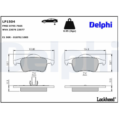 Delphi Bremsbelagsatz, Scheibenbremse LP1504 Delphi Bremsbelagsatz, Scheibenbremse LP1504