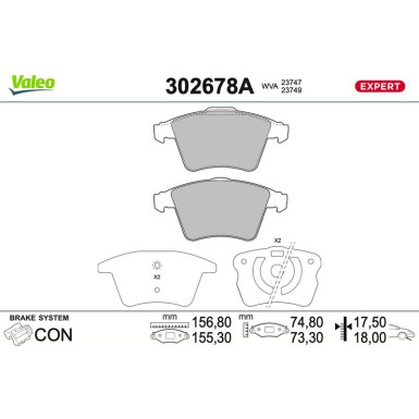 Valeo Bremsbelagsatz, Scheibenbremse EXPERT 302678A Valeo Bremsbelagsatz, Scheibenbremse EXPERT 302678A