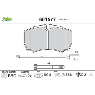 Valeo Bremsbelagsatz, Scheibenbremse 601577 Valeo Bremsbelagsatz, Scheibenbremse 601577