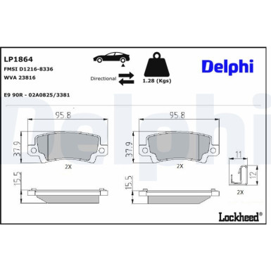 Delphi Bremsbelagsatz, Scheibenbremse LP1864 Delphi Bremsbelagsatz, Scheibenbremse LP1864