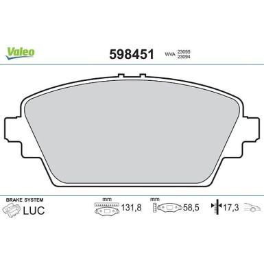 Valeo Bremsbelagsatz, Scheibenbremse 598451 Valeo Bremsbelagsatz, Scheibenbremse 598451