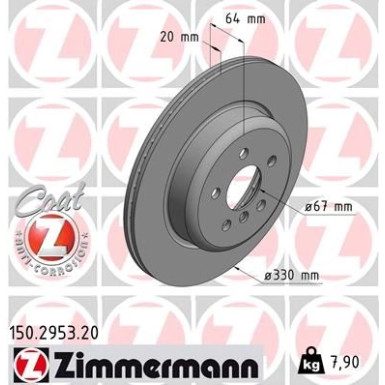 Zimmermann Bremsscheibe Coat Z 150.2953.20 Zimmermann Bremsscheibe Coat Z 150.2953.20