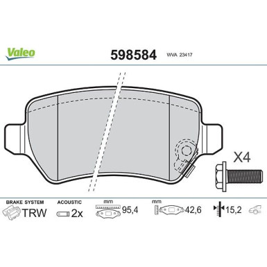 Valeo Bremsbelagsatz, Scheibenbremse 598584 Valeo Bremsbelagsatz, Scheibenbremse 598584