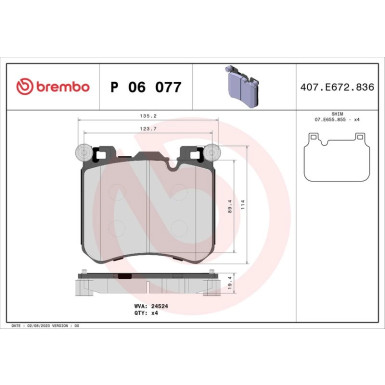 Brembo Bremsbelagsatz, Scheibenbremse PRIME LINE P 06 077
