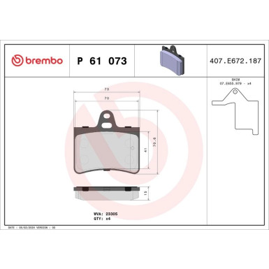 Brembo Bremsbelagsatz, Scheibenbremse PRIME LINE P 61 073 Brembo Bremsbelagsatz, Scheibenbremse PRIME LINE P 61 073