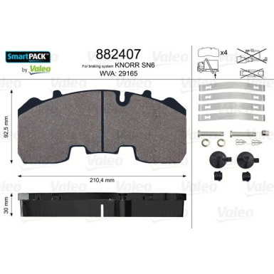 Valeo Bremsbelagsatz, Scheibenbremse SMARTPACK 882407