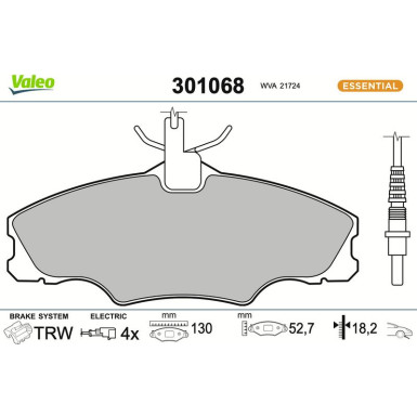 Valeo Bremsbelagsatz, Scheibenbremse ESSENTIAL 301068