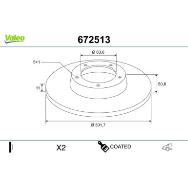 Valeo Bremsscheibe COATED 672513
