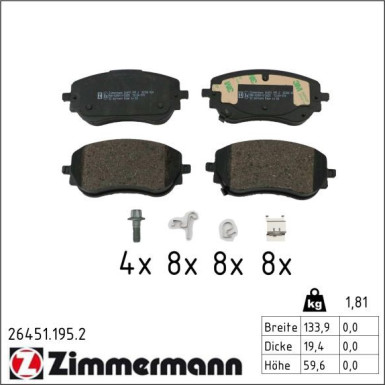 Zimmermann Bremsbelagsatz, Scheibenbremse 26451.195.2