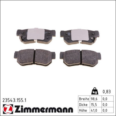 Zimmermann Bremsbelagsatz, Scheibenbremse 23543.155.1 Zimmermann Bremsbelagsatz, Scheibenbremse 23543.155.1