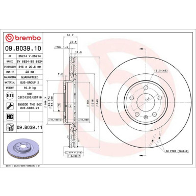 Brembo Bremsscheibe PRIME LINE - UV Coated 09.B039.11 Brembo Bremsscheibe PRIME LINE - UV Coated 09.B039.11