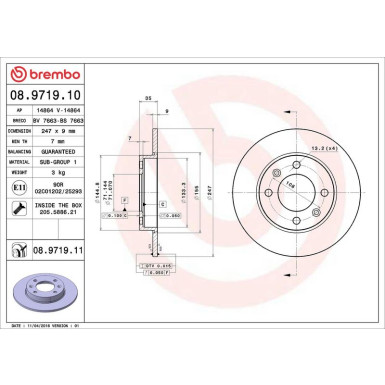 Brembo Bremsscheibe PRIME LINE - UV Coated 08.9719.11