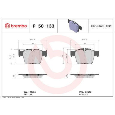 Brembo Bremsbelagsatz, Scheibenbremse PRIME LINE P 50 133 Brembo Bremsbelagsatz, Scheibenbremse PRIME LINE P 50 133
