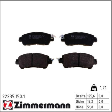 Zimmermann Bremsbelagsatz, Scheibenbremse 22235.150.1 Zimmermann Bremsbelagsatz, Scheibenbremse 22235.150.1