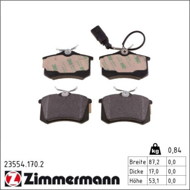 Zimmermann Bremsbelagsatz, Scheibenbremse 23554.170.2 Zimmermann Bremsbelagsatz, Scheibenbremse 23554.170.2